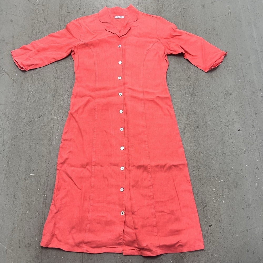 Russ Berens Malibu Women's Linen Button‎ Front Dress Pink 3/4 Sleeve Size M